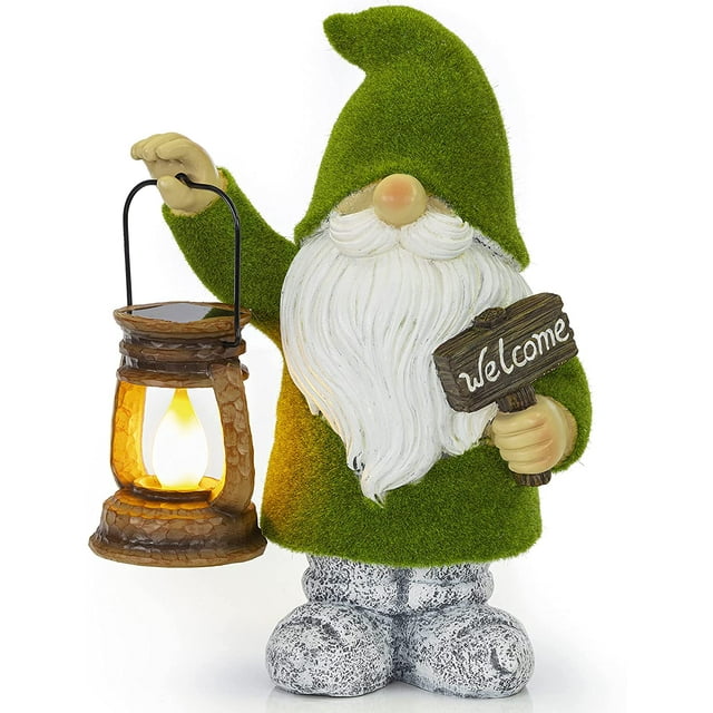 Dawhud Direct | Vp Home Flocked Welcome Gnome With Lantern Solar Powered Led